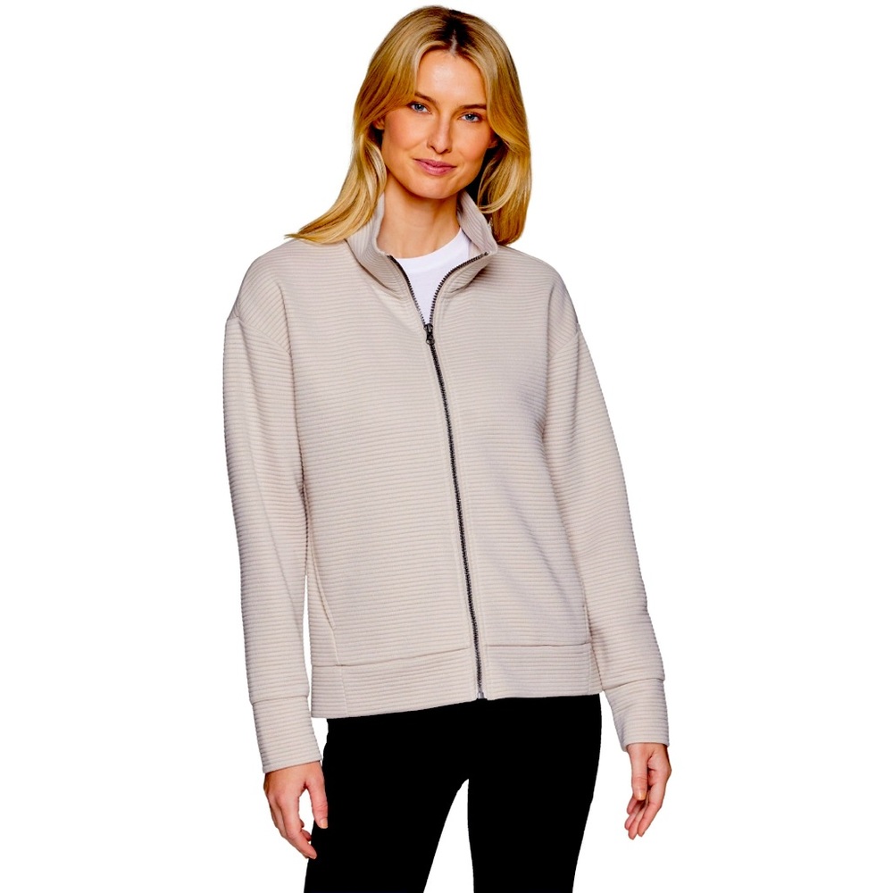 RBX Women's Ottoman Textured Mock Neck Full Zip Jacket Sz M Sand NWT